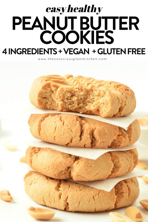 HEALTHY PEANUT BUTTER COOKIES Peanut Butter Cookies 4 Ingredients, Healthy Peanut Butter Cookies, Butter Cookies Easy, Easy Peanut Butter Cookies, Healthy Peanut Butter, Healthy Desserts Easy, S'mores, Healthy Easy, Vegan Dessert Recipes