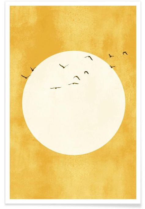 yellow print of the sun with birds Yellow Aesthetic Prints, Poster On Wall Ideas, Poster Prints Yellow, Painting Ideas Yellow, Yellow Poster Design, Yellow Art Painting, Wall Prints Bedroom, Yellow Posters, Yellow Paintings