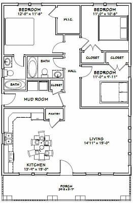 Arched Cabins, 1200 Sq Ft House, 30x40 House Plans, 3 Bedroom Floor Plan, Roof Pitch, Cabin Floor, 2 Bedroom House Plans, Free House Plans, House Plans 3 Bedroom