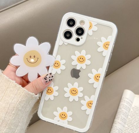 "Korean accessory is always known as the best and most game-changing product for your phone. This cute lovely phone case that you can use for your happy and delightful life.  This is good for mother's day gift, friend gift, girlfriend gift, birthday gift and graduation gift.  Please read each option carefully and select the correct phone model. Phone Model and Sizes: iPhone SE 4.7\" 2020 version iPhone 7/8 4.7\" (Smaller iPhone 7/8 version) iPhone 7 Plus/8 Plus 5.5\" (Bigger iPhone 7/8 version) Daisy Iphone Case, Daisy Phone Case, Happy Daisy, Jelly Case, Floral Iphone Case, Floral Cases, Apple Phone Case, Iphone Style, Glitter Case