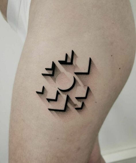 Optical Illusion Tattoo Mini Geometric Tattoo, Geometric Line Work Tattoo Design, Small Shading Tattoo, 3d Tattoo Designs Ideas, Shade Tattoo Ideas, Illusion Tattoo Ideas, Geometric Tattoo Design Men, Mini Tattoos Men, Graphic Tattoo Geometric