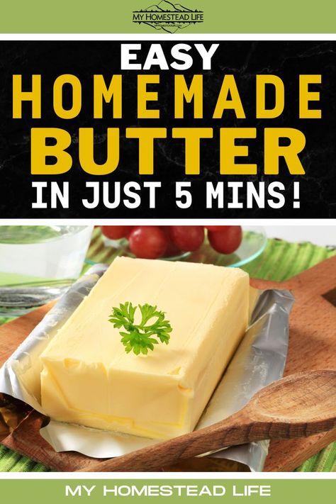 Do you want to make homemade butter? This is a simple way to make it in just five minutes. The ingredients are all items that you probably already have in your kitchen. You only need some heavy cream, salt and a bowl or stand mixer so that you can get mixing! | make homemade butter, homemade butter recipe, how to make homemade butter, how to make butter at home, homemade butter at home, salt and butter, making your own butter, mixing milk and butter, making buttermilk Best Butter Recipe, Simple Butter Recipe, Homemade Unsalted Butter, How To Make Home Made Butter, How Do You Make Butter, How To Make Butter From Whole Milk, Make Butter From Heavy Cream, How To Make Butter With Heavy Cream, Making Homemade Butter