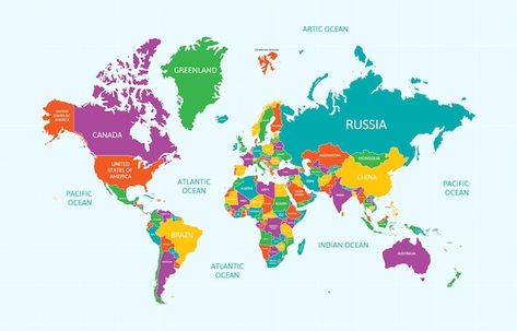 World map with country name | Premium Vector #Freepik #vector #country-map #north-america #world-map #worldmap Cold Architecture, World Map With Country Names, Full World Map, World Map With Pins, Color World Map, World Map With Countries, Global Map, About World, 3d Pictures