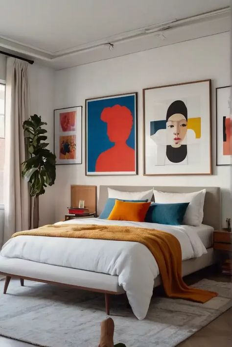 10 Bedroom Decor Trends for 2024: Home Decor Inspo Bright Bedroom Design, Minimalist Colorful Apartment, Colourful Small Bedroom, Maximalist Small Apartment, Colorful Scandinavian Bedroom, Retro Minimalist Bedroom, Modern Bedroom Colorful, Beige Bedroom Ideas With Pop Of Color, Eclectic Bedroom Aesthetic