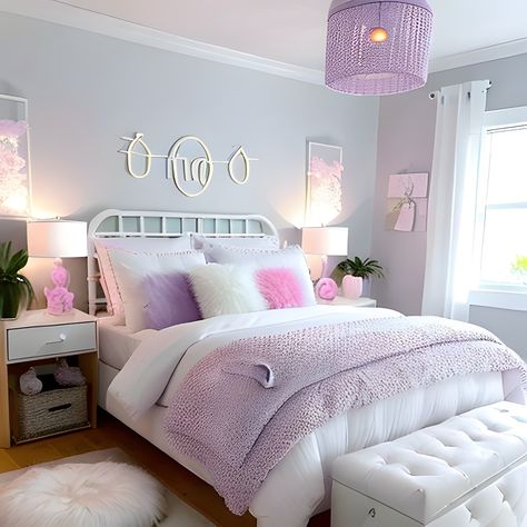 Pink Purple White Aesthetic Room, Lavender And Pink Bedroom Ideas, Bedrooms Purple Aesthetic, Light Pink And Purple Bedroom, Pastel Blue And Purple Bedroom, Lavender Theme Bedroom, Pink And Purple Home Decor, Pink And Purple Room Ideas Bedrooms, Lilac Themed Bedroom