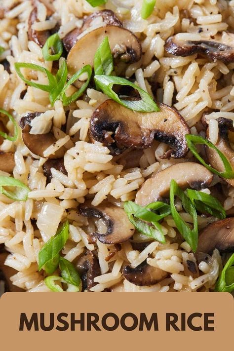 This easy Mushroom Rice is one of my go-to healthy mushroom recipes. Made with only a handful of pantry staples, you can have this savory, garlicky rice in next to no time. This delicious and fluffy mushroom rice pilaf is the perfect side dish for both weeknight and holiday dinners. Vegan Mushroom Rice Recipes, Rice Pilaf With Mushrooms, Healthy Rice Recipes Vegetarian, Mushrooms Recipes Healthy, Wildrice Mushroom Pilaf, Garlic Mushroom Rice, Mushroom Sides Healthy, Rice Recipes With Vegetables, Vegan Rice Side Dishes