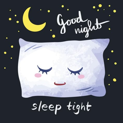 Cute sleeping pillow character. Good night sleep tight themed vector illustration with moon and stars decorations with cartoon styled art drawing. Sleep Illustration Bedtime, Sleep Illustration Art, Moon And Stars Decorations, Sleep Well Good Night, Good Night Cartoon, Good Night Illustration, Nite Quotes, October Magic, Sleep Photo