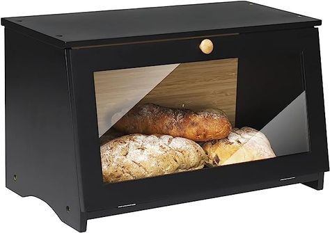 Amazon.com: HOMEKOKO Wood Bread Box for Kitchen Counter, Single Layer Bamboo Large Capacity Food Storage Bin (BLACK): Home & Kitchen Rustic Bread Boxes, Plexiglass Window, Bread Holder, Wooden Bread Box, Bread Container, Rustic Bread, Bakers Rack, Bread Storage, Food Storage Container Set