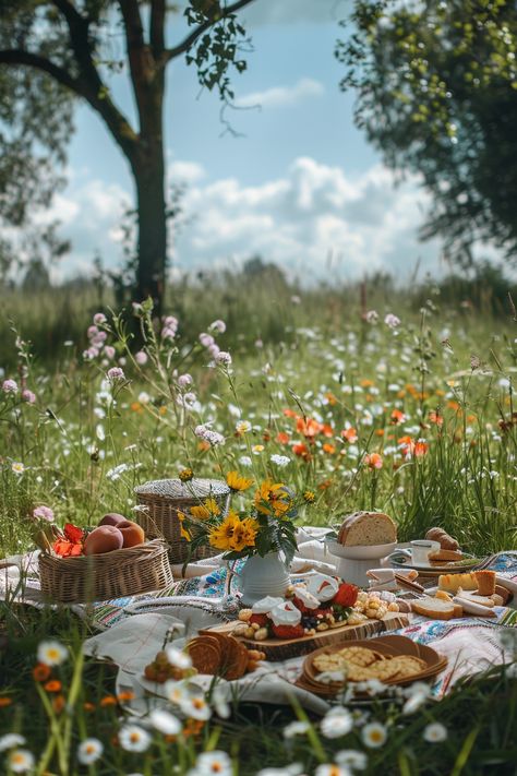 European Picnic Aesthetic, Picnic In Garden, Picnic Aesthetic Spring, Fantasy Picnic Aesthetic, Picnic Wedding Aesthetic, Flower Garden Picnic, Blissful Aesthetic, Simple Outdoor Party, Orchard Picnic