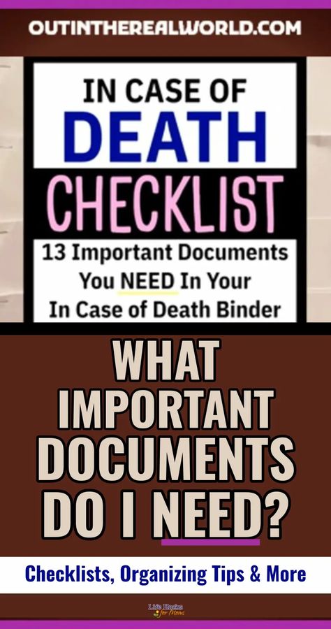 Binder Organization Ideas - Organizing important documents and paperwork at home for a life organization binder - checklists, templates and printables for vital documents organization - what papers to keep when organizing paperwork and 13 MUST HAVE documents to include Organisation, Important Documents Binder, In Case Of Emergency Binder, Organize Important Documents, Funeral Checklist, Emergency Preparedness Binder, Life Organization Binder, Printable Organizer, Final Wishes