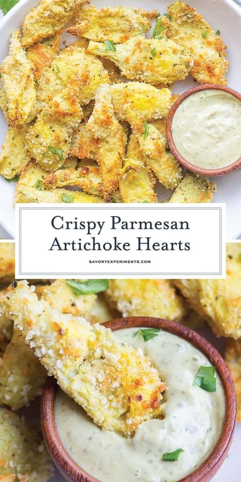 Crispy Parmesan Artichokes, Crispy Parmesan Roasted Artichoke Hearts, Crispy Artichoke Salad, Breaded Artichoke Recipes, Artichoke Parmesan Bites, Artichoke Snack Recipes, Artichoke With Aioli, Baked Crispy Artichoke Hearts, Parmesan Crusted Artichoke Hearts