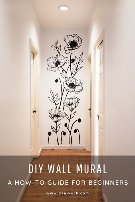 Diy Wall Mural, Wall Murals Painted Diy, Wall Drawing Ideas, Bathroom Wall Mural, Bathroom Mural, Wall Murals Diy, Diy Mural, Flower Mural, Bedroom Murals