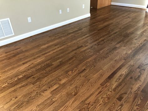 Red Oak floors installed, sanded, stained with Duraseal Early American and finished with Bona Traffic HD Satin by Sheaves Floors LLC. Early American Floor Stain, Early American On Red Oak, Early American Stain On Red Oak, Red Oak Flooring, Oak Floor Stains, Floor Stain Colors, Wood Floor Stain Colors, Early American Stain, Red Oak Hardwood Floors