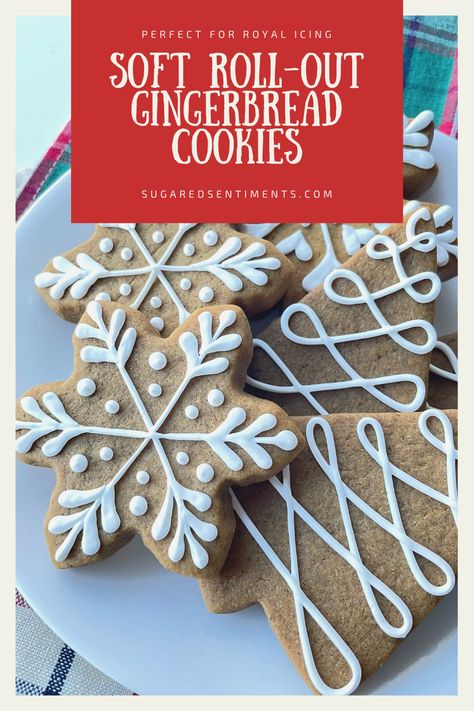 Soft Roll Out Gingerbread Cookies, Rolled Gingerbread Cookie Recipe, Ginger Bread Cookie Decorating Ideas, Simple Gingerbread Cookie Decorating, Roll Out Gingerbread Cookie Recipe, Cinnamon Royal Icing, Rolled Gingerbread Cookies, Roll Out Gingerbread Cookies, Royal Icing For Gingerbread Cookies