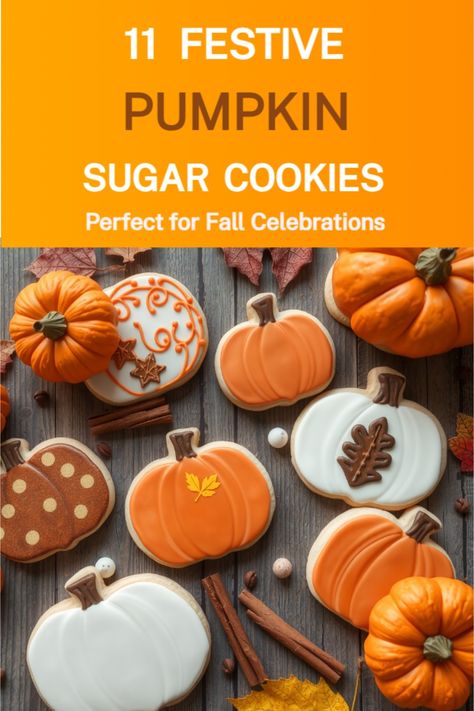 Pumpkin sugar cookies Pumpkin Sugar Cookies Decorated, Specialty Cookies, Icing Designs, Orange Icing, Pumpkin Sugar Cookies, Easy Thanksgiving Crafts, Royal Icing Sugar, Pumpkin Cookie, Icing Design