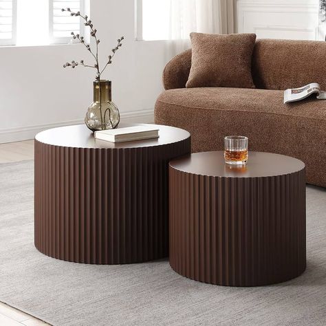 Coffee Table Set Of 2, Round Wooden Coffee Table, Round Coffee Table Sets, Round Nesting Coffee Tables, Drum Side Table, Living Room Table Sets, Nesting Table, Grande Table, Large Coffee Tables