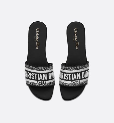 Dway Slide Black Embroidered Cotton | DIOR Dior Slides, Dr Shoes, Dior Sandals, Dior Book Tote, Christian Dior Couture, Dior Couture, Slides Sandals, Dior Shoes, Boutique Online