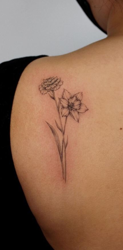 Narcissus And Iris Flower Tattoo, Daffodil And Cosmo Flower Tattoo, Narcissus And Snowdrop Flower Tattoo, Dafodill And Marigold Tattoo, Narsicuss Tattoo, Paper White Narcissus Flower Tattoo, Daffodil Carnation Tattoo, Chrysanthemum Daffodil Tattoo, Marigold And Narcissus Tattoo