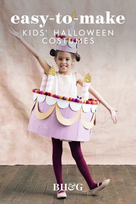 Homemade Kids Halloween Costumes, Birthday Cake Costume, Easy Kids Costumes, Cake Costume, Kids Witch Costume, Cardboard Costume, Creative Halloween Costumes, Carnival Costumes, Halloween Cakes