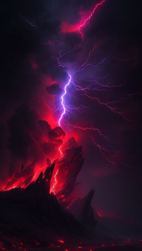 ⚫awesome nature, red lightning, art🔴 Dead Forest, Lightning Art, Lightning Photos, Purple Lightning, Storm Art, Sea Storm, Red Lightning, Red Cloud, Awesome Nature