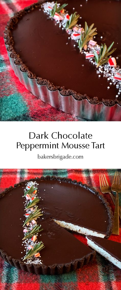 Winter Desserts Fancy, Winter Tarts, Peppermint Christmas Desserts, Christmas Eve Desserts, Christmas Desserts Fancy, Fancy Holiday Desserts, Chocolate Peppermint Mousse, Peppermint Tart, Peppermint Mousse