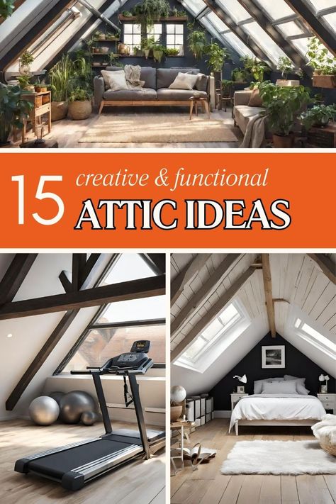 Explore 15 creative and functional space ideas for your attic design, where each concept offers unique possibilities for your attic renovation, with number 11 boasting an innovative solution that costs almost nothing. Attic Bench Seat, Farmhouse Attic Space, Tiny Attic Renovation, Renovate Attic Space, Cheap Attic Renovation, Above The Garage Room Ideas, Attic Makeover Before After, Attic Space Ideas Low Ceilings, Third Floor Attic Ideas