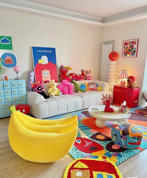 The combination of colorful cartoon characters makes people feel full of energy
Share the beauty of life. Let me help you buy the exact same home items. If you want to know the selling price of the items in the picture, you can contact me via email. Ships from China with free shipping. Cute Colorful Living Room, Funky Colorful Living Room, Weird Shaped Living Room, Eclectic Couch, Colourful Apartment, Room Decor Maximalist, Funky Apartment, Fun Bathroom Decor, Funky Room