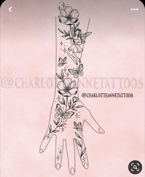 Secret Garden Tattoo, Fingers Tattoos, Baddie Tattoos, Earthy Tattoos, Arm Sleeve Tattoos For Women, Disney Sleeve, Elbow Tattoo, Goddess Tattoo, Writing Tattoos