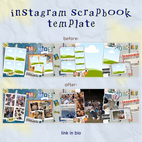 SCRAPBOOK ig template canva Digital Scrapbook Instagram Ideas, Canva Carousel Template, Instagram Slide Post Ideas, Scrapbook Letters Canva, Instagram Scrapbook Template, Canva Digital Scrapbook, Canva Journal Template, Scrapbook Ig Story, Canva Scrapbook Ideas