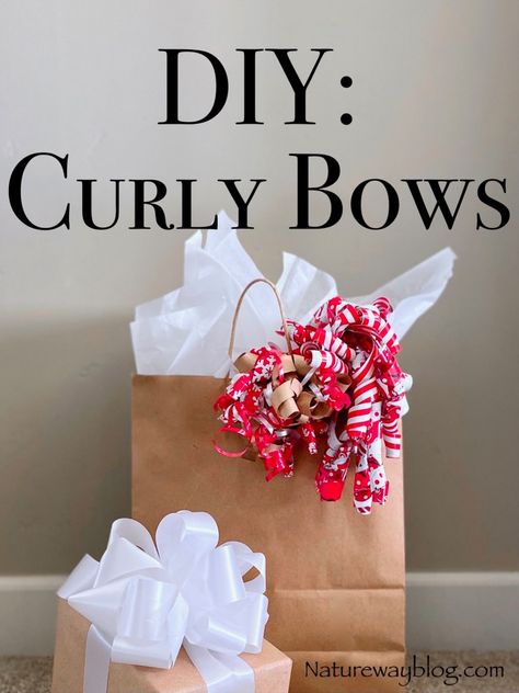 Countdown To Christmas; How To Make Curlicue Ribbon Bows – Nature Way Bows For Presents, Diy Gift Bow, Package Bows, Ribbon Curls, Christmas Bows Diy, Bows Diy Ribbon, Birthday Packages, Diy Bows, Gift Wrapping Bows