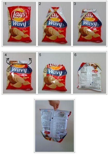 Never let chips go stale ever again. Chip Bag Folding, Life Hackers, Chip Clips, How To Fold Towels, Konmari Method, How To Fold, Folding Clothes, Chip Bags, Potato Chips