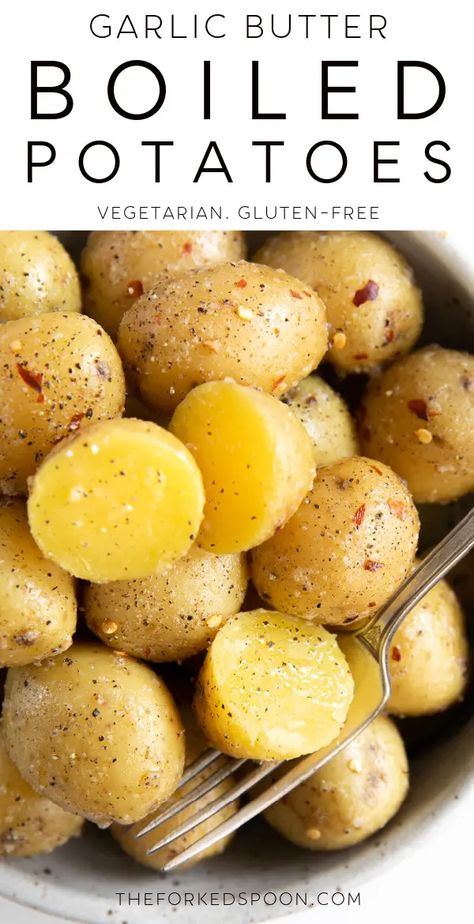 Creamy, perfectly-cooked boiled potatoes smothered in garlic and butter ready and on the table in just 30 minutes. The best Garlic Butter Boiled Potatoes Recipe, including how to properly boil potatoes each and every time. Boiled And Browned Potatoes, Small Potatoes Recipe Stove, How To Make Potatoes On The Stove, Steamed Potatoes On Stove, Boiled Mini Potatoes, Boiled Yukon Gold Potatoes, Small White Potatoes, Bbq Boiled Potatoes, How To Cook New Potatoes