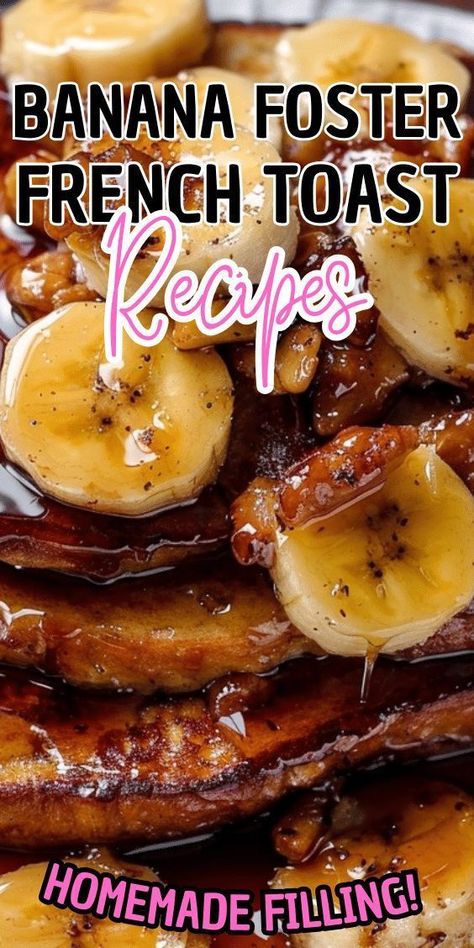 This Easy Bananas Foster French Toast is one of our favorite breakfast recipes! Crispy slices of buttery brioche are topped with a delicious homemade bananas foster sauce made from dark rum, butter, brown sugar, heavy cream, and crunchy pecans. Delicious on it’s on, but devilishly good with whipped cream or vanilla ice cream! Banana Foster French Toast Recipe, Banana Foster French Toast, Bananas Foster Sauce, Oven French Toast, Banana Foster Recipe, French Toast Brunch, Banana Foster, Banana Bread French Toast, Rum Butter