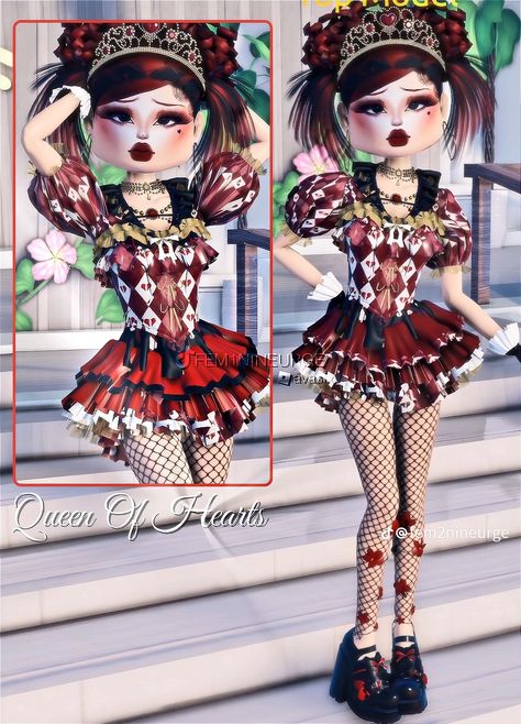 Mad Hatter Dress To Impress Outfit, Wonder Land Dress To Impress, Dti Outfit Idea Theme Wonderland, Dti Theme Wonderland, Alice In Wonderland Dress To Impress, Queen Of Hearts Dress To Impress, Mad Hatter Dress, Alice In Wonderland Fashion, Dti Codes