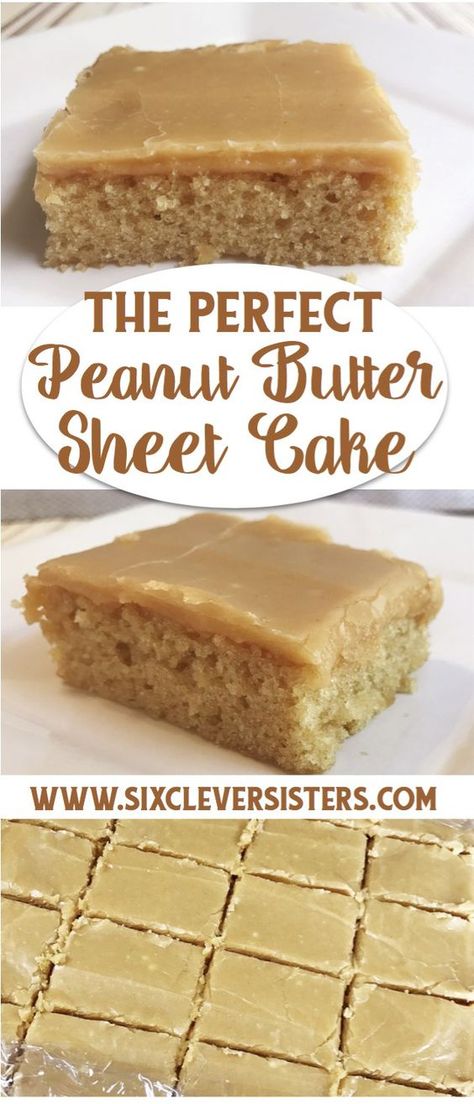 The cake turns out moist and delicious and peanut buttery. And the frosting! Rich and even more peanut buttery. If you like peanut butter, this is your cake! Texas Sheet Cake Peanut Butter, School Cafeteria Peanut Butter Cake, Peanut Butter Sheet Cake Texas, Old Fashioned Peanut Butter Cake, Easy Peanut Butter Sheet Cake, Peanut Butter Sheet Cake Recipe, Dessert To Feed A Crowd, Cake With Peanut Butter Frosting, Peanut Butter Sheet Cake