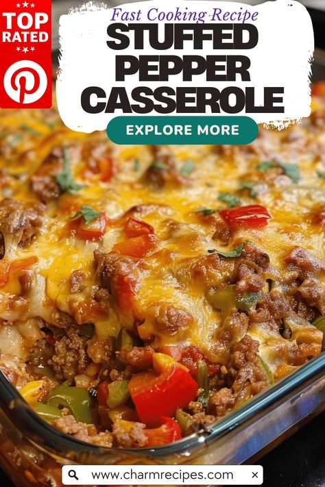 Quick and Simple Stuffed Pepper Casserole Recipe Easy Dinner Recipes With Peppers, Pepper And Rice Recipe, Stuffed Pepper Hot Dish, Best Stuffed Pepper Casserole, Stuffed Peppers Casserole Crockpot, Stuffed Green Pepper Casserole Easy, Chicken Stuffed Pepper Casserole, Crock Pot Stuffed Pepper Casserole, Hamburger Peppers Recipes