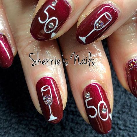 Nails For 50th Birthday, 50 Birthday Nails, 50th Birthday Nail Ideas, 50th Birthday Nails Design, 50th Birthday Nails, Anniversary Nail Art, Nail Art Birthday, Party Nail Design, Anniversary Nails