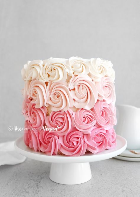 Rosette Cake With Sprinkles, Ombré Rosette Cake, All Pink Cake, Ombre Cake Ideas, White Rosette Cake, White And Pink Cake, Ombre Rose Cake, Pink Roses Cake, Pink Cake Birthday