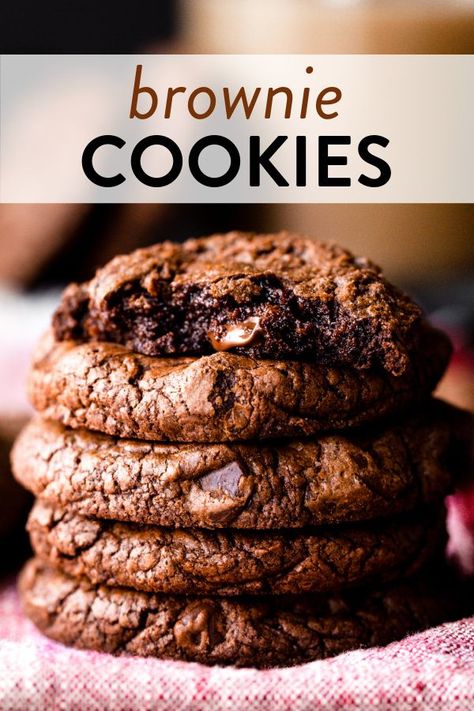 Brownie Recipes Sallys Baking, Fudgy Brownie Cookies Recipe, Best Brownie Cookies, Double Chocolate Brownie Cookies, Fudgy Brownie Cookie Recipe, Quick Chocolate Cookies, Homemade Brownie Cookies, Chocolate Cookies Without Butter, Wowie Cake