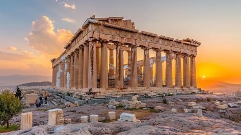 Ancient Parthenon Sunset: The historic Parthenon stands majestic against the vibrant backdrop of a warm sunset in Athens, Greece. #parthenon #sunset #athens #greece #ancient #aiart #aiphoto #stockcake ⬇️ Download and 📝 Prompt 👉 https://ayr.app/l/VRg1 Athens Greece Wallpaper, Greek Landscape Photography, Antica Grecia Aesthetic, Greece Laptop Wallpaper, Ancient Greece Landscape, Parthenon Architecture, Athens Parthenon, Ancient Greece Architecture, Greece Parthenon