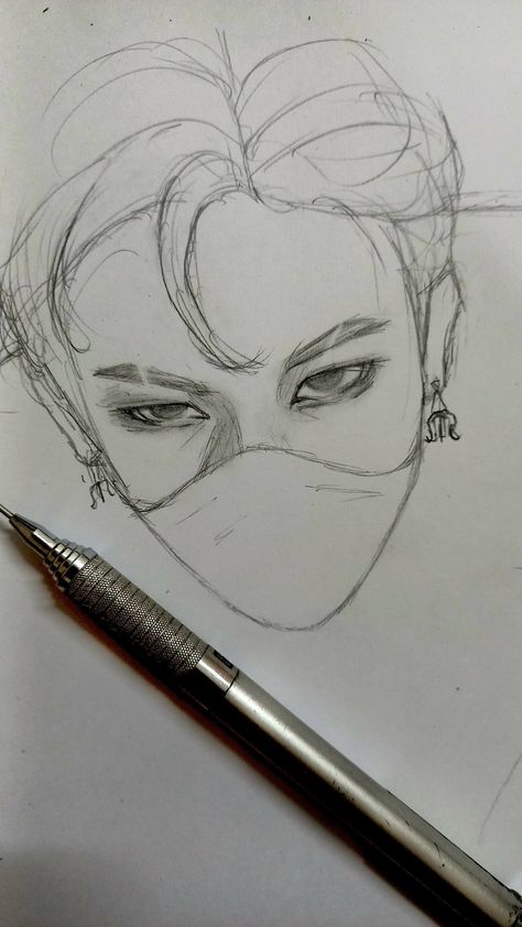 K Pop Drawings Easy Skz, Straykids Sketch Pencil, Bangchan Pencil Drawing, Kpop Drawings Skz, Skz Art Sketch, How To Draw Bangchan, Stray Kids Drawings Sketch, Bangchan Drawing Easy, Sitting Pose Reference Front View