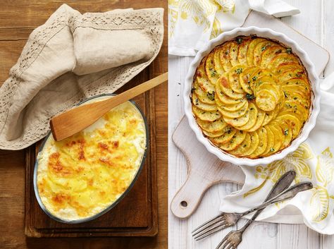 Scalloped Potatoes Vs Au Gratin, Au Gratin Potatoes, Gratin Potatoes, Layered Potato, Potatoes Au Gratin, Potato Skins, Egg Dish, Scalloped Potatoes, Sliced Potatoes