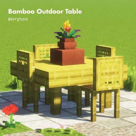 Bamboo table & pot centerpiece Minecraft Table, Table Minecraft, Kida Disney, Rumah Minecraft Sederhana, Minecraft Interior, Minecraft Interior Design, Minecraft Farm, Easy Minecraft Houses, Cool Minecraft Creations