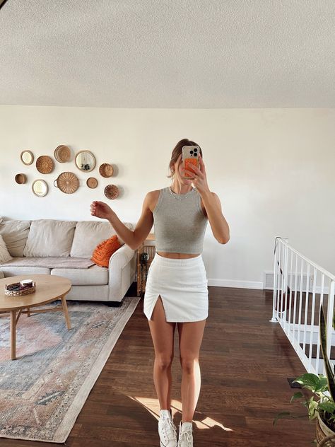 The Lola Mini Skirt White curated on LTK Simple Mini Skirt Outfit, White Linen Mini Skirt, White Linen Mini Skirt Outfit, Summer White Skirt Outfit, Satin Mini Skirt Outfit Summer, Short White Skirt Outfit Summer, White Miniskirt Outfits, How To Style White Skirt, White Jeans Skirt Outfit