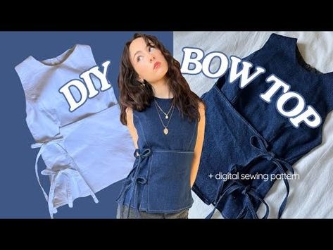 DIY SIDE TIE TOP | sew your own denim bow top! | digital sewing pattern available - YouTube Denim Diy Upcycling, Denim Top Diy, Rajutan Sandal, Upcycling Ideas Clothes, Upcycling Clothes Diy, Denim Sewing Projects, Denim Diy Clothes, Side Tie Top, Denim Bows