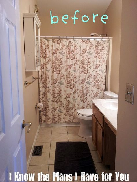 Dated Bathroom Decor Ideas, Decorate Small Bathroom Ideas, Boho Bathroom Makeover, Small Bathroom Decor Shower Curtains, Guest Bathroom Remodel On A Budget, Small Bathroom With Shower Curtain, Main Bathroom Ideas Decor, Small Bathroom No Window Ideas, Small Bathroom Shower Curtain