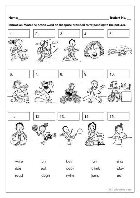 Verbs Kindergarten, Action Verbs Worksheet, Verbs For Kids, Ingles Kids, English Grammar For Kids, English Worksheets For Kindergarten, Verb Worksheets, Learning English For Kids, 2nd Grade Worksheets