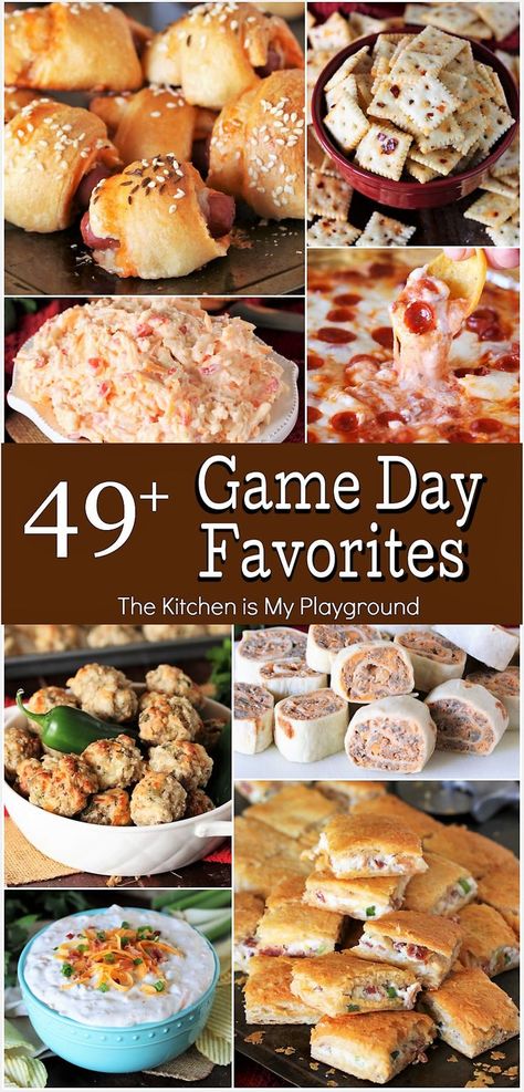 Collage of 49+ Favorite Game Day Recipes Essen, Football Food Appetizers, The Kitchen Is My Playground, Super Bowl Party Food, Game Day Recipes, Bowl Party Food, Appetizers Easy Finger Food, Finger Foods Easy, Superbowl Snacks