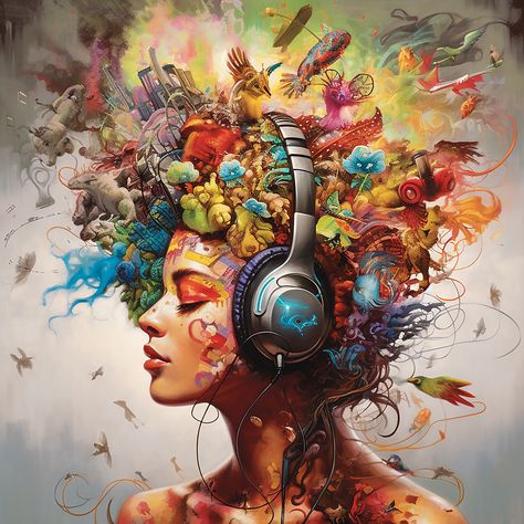 This art and corresponding merchandise is available at Zazzle. An abstract digital painting of a woman listening to music that surrounds her. abstract, digital painting, woman, music, listening, headphones, sound, audio, abstract art, digital art, digital illustration, music lover, musical, immersive, surround sound, vibrant, colorful, audio waves, melodic, rhythm, harmony, abstract expressionism, artistic, creativity, emotion, atmospheric, surreal, dreamlike, ethereal, contemporary Afro Music Art, Music Art Painting Abstract, Music Fantasy Art, Color Harmony Art, Art Lover Aesthetic, Abstract Music Painting, Music Lover Aesthetic, Headphone Art, Abstract Music Art