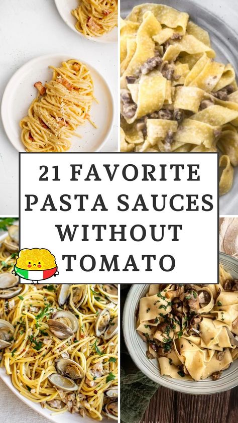 21 flavorful tomato-free pasta sauce recipes, from creamy ricotta to savory guanciale, for an authentic Italian dining experience. No Tomatoes Pasta Sauce, Pasta Sauce Recipes Homemade, Best Simple Pasta Recipe, Tomatoless Pasta Sauce, No Red Sauce Pasta, Clear Sauce For Pasta, Pasta Dishes Without Tomato Sauce, Pasta Dish Recipes, Easy Pasta Recipes Healthy